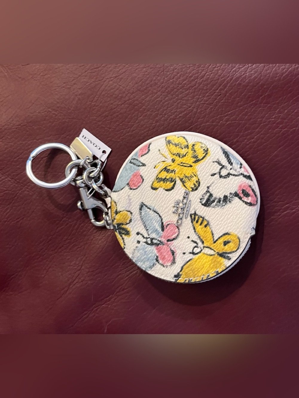 COACH Floral Butterfly Round Coin Pouch Keychain - NEW WITH TAGS!!!